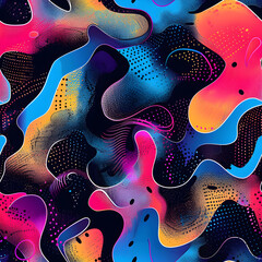 Fototapete - Abstract colorful pattern with wavy shapes and halftone texture