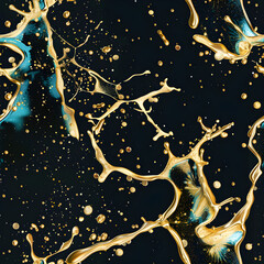 Poster - Abstract gold splashing paint creating an elegant pattern on black background