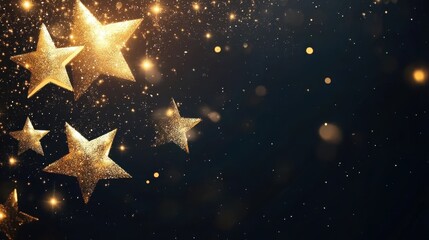 Wall Mural - Golden Stars and Glitter Sparkling on Dark Elegant Background