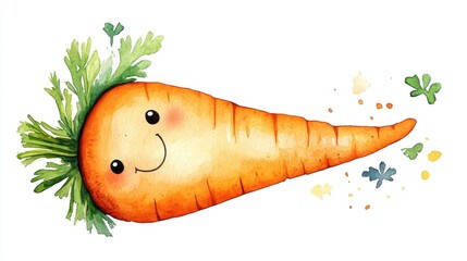 Poster - Charming watercolor of a happy smiling carrot icon or clipart on a clean white background  Represents healthy organic and natural food concepts