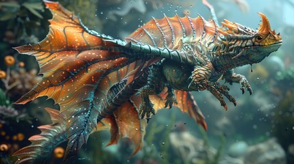 Wall Mural - Fantastic Dragon in Underwater Realm