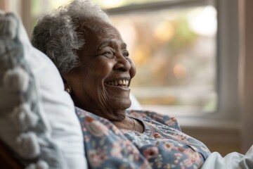 Wall Mural - Portrait of a elderly African American woman smiling in nursing home