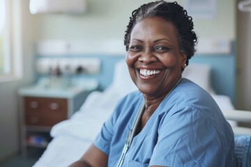 Wall Mural - Portrait of a elderly African American woman smiling in nursing home