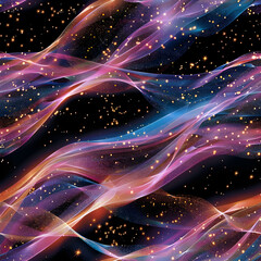 Fototapete - Colorful wavy pattern flowing on starry night sky background