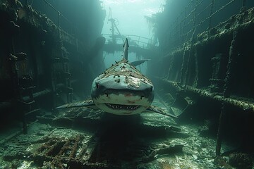 Sticker - Shark Encounter at a Sunken Shipwreck