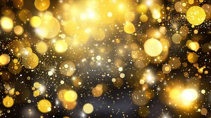 Wall Mural - Glowing Gold Bokeh Particles on a Black Background for Celebratory and Festive Themes