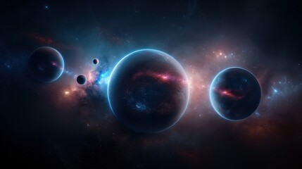 Wall Mural - A breathtaking view of several planets surrounded by vibrant cosmic gases and starlit backgrounds in the depths of space