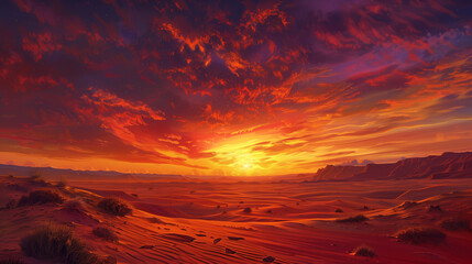 Canvas Print - Breathtaking red sunset over a desert