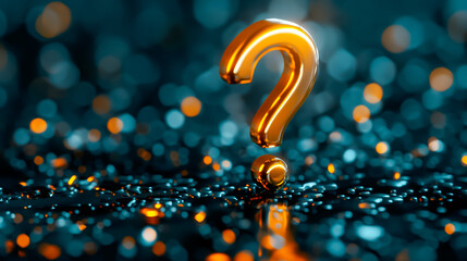 Poster - Beautifully illuminated Question Mark stands out against an abstract blue background, enhanced with a captivating bokeh effect