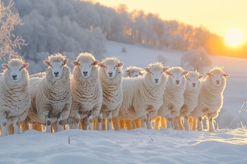 Poster - Sheep Flock in Snowy Landscape