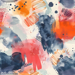 Poster - Abstract seamless pattern featuring bold brushstrokes and watercolor washes