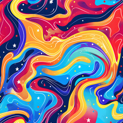 Fototapete - Colorful abstract background creating wavy liquid pattern with stars