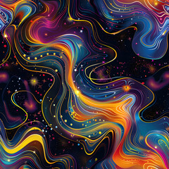 Aufkleber - Abstract colorful wavy stripes pattern on galaxy space background