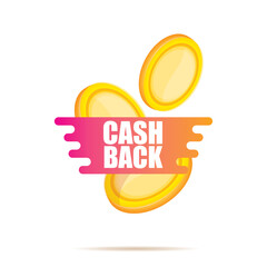 Wall Mural - vector cash back icon with golden coin isolated on white background. cashback or money refund label or logo