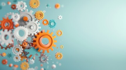 Poster - An abstract representation of business evolution, depicted through a series of interconnected gears and cogs, each one larger and more complex than the last, set against a neutral background with