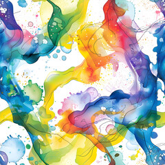 Poster - Colorful watercolor background with abstract shapes and lines forming a pattern
