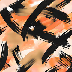 Wall Mural - Abstract pattern background with black and orange brush strokes