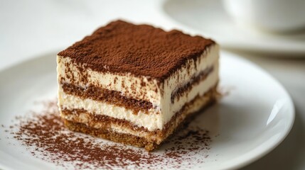 Tiramisu Dessert on White Plate