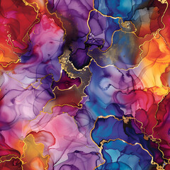 Aufkleber - Colorful alcohol ink painting creating abstract pattern with gold glitter