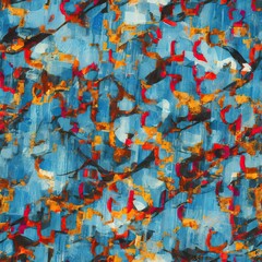 Poster - Abstract blue background with red, orange, yellow and black spots