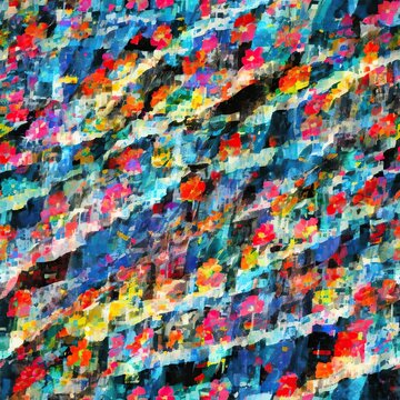 Abstract background with blue, red, yellow, orange and black spots