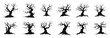 © Pixel Pine - Haunted trees vector cartoon illustration. Collection of eerie, bare, and twisted scary tree in black and white.