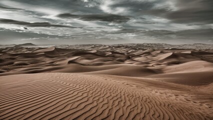 Wall Mural - A desert landscape with sand dunes and a cloudy sky, AI