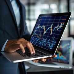 Poster - Businessman Analyzing Financial Data on Laptop