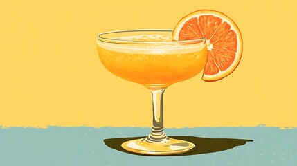 Canvas Print - Retro Orange Cocktail with a Slice of Orange on a Yellow and Blue Background.