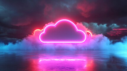 Wall Mural - A neon cloud with pink and red lights is floating in the sky