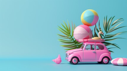 Wall Mural - Summer Vacation in a Pink Car