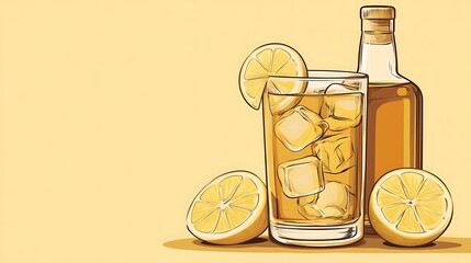 Canvas Print - A refreshing glass of whiskey with lemon and ice.