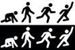 © AsadWafa - Crawl Walk Run Fly pictogram black and white icon set. Clipart image isolated on black and white background