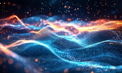 Poster - Abstract Blue And Orange Light Waves