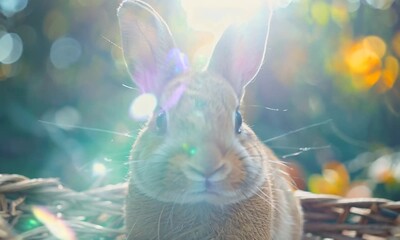 Poster - Adorable Rabbit in a Basket