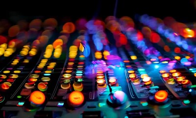 Poster - Colorful Lights on Audio Mixer