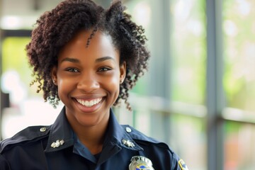 Wall Mural - Portrait of smiling young female African American police officer