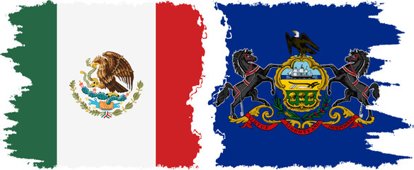 Wall Mural - Pennsylvania and Mexico grunge brush flags connection, vector