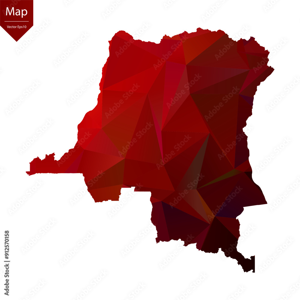 Map of Democratic Republic of the Congo - Red Geometric Rumpled ...