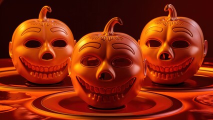 Sticker - Three pumpkins with faces on them are sitting in a circle, AI