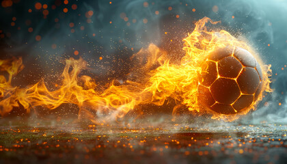Poster - A soccer ball is on fire and is surrounded by flames