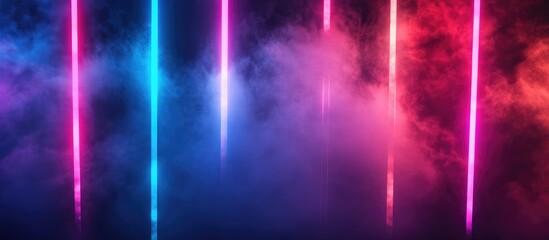 Fototapete - Vertical neon lines with vibrant flashing effects on a dark background Dynamic electric flash visuals featuring striking neon illumination for technology themed animations