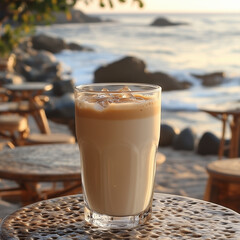 Iced Latte on the Beach in a Sanny  Day