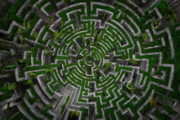 Sticker - A maze with a green grassy area in the middle, AI