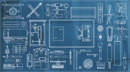 Aufkleber - Exploring blueprint symbols reveals standardized icons and notations representing doors, windows, electrical outlets, and plumbing fixtures.