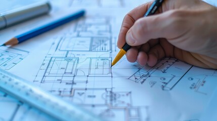 Aufkleber - Exploring blueprint symbols reveals standardized icons and notations representing doors, windows, electrical outlets, and plumbing fixtures.