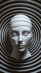 Sticker - A sculpture of a woman's head with spiral patterns around it, AI