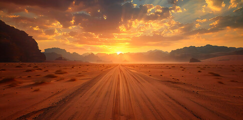 Canvas Print - Desert Road at Sunset.