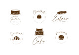 Fototapeta  - Confectionery sweet labels cake, candy, eclair, croissant, macaroons with text drawing on white background