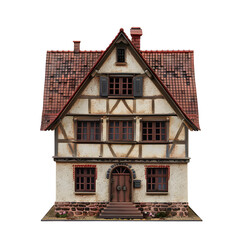 Poster - Front view of a traditional half-timbered house with a red roof and wooden details